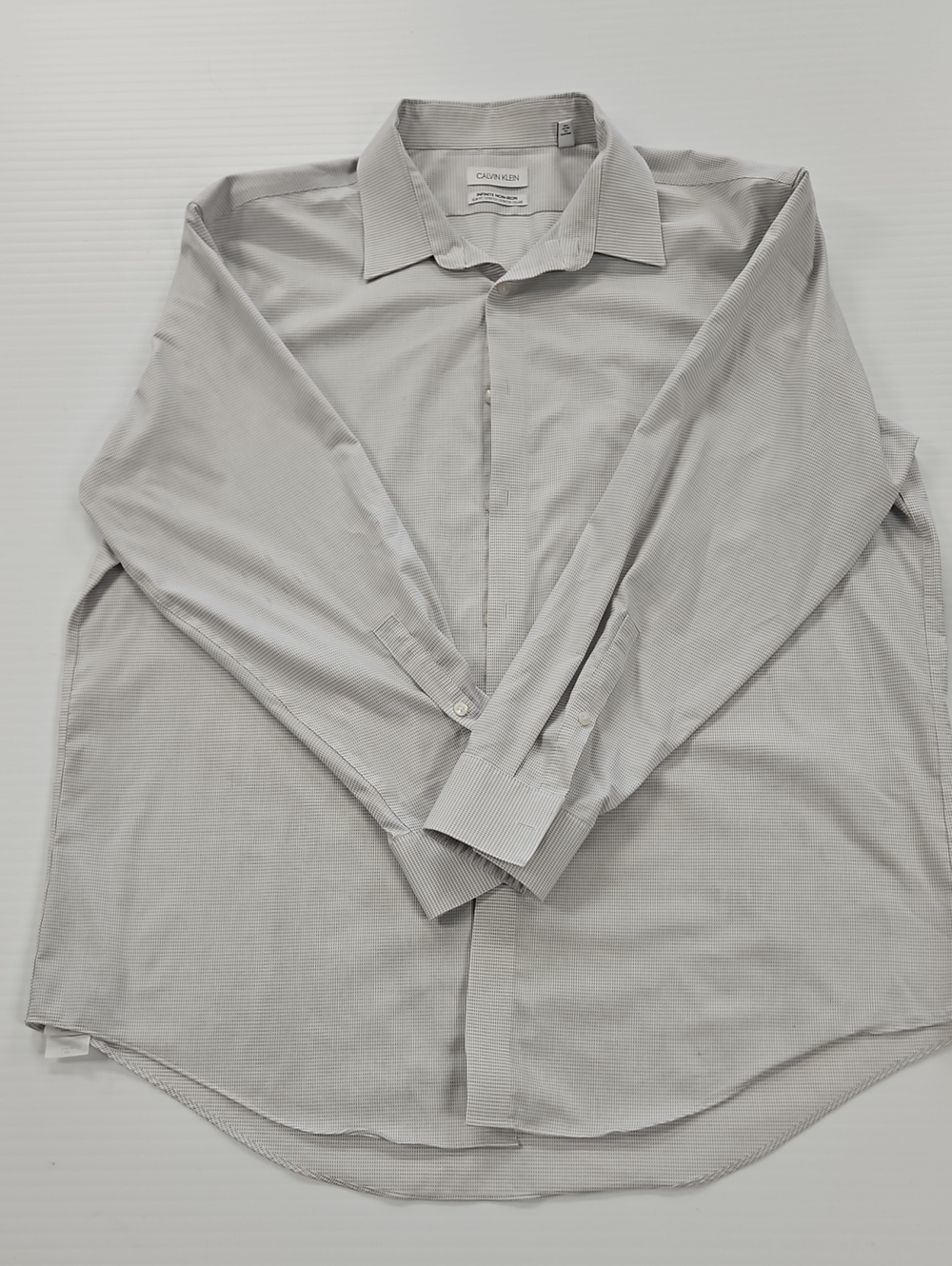 Calvin Klein Men’s Light Gray Dress Shirt - Subtle Striped Texture